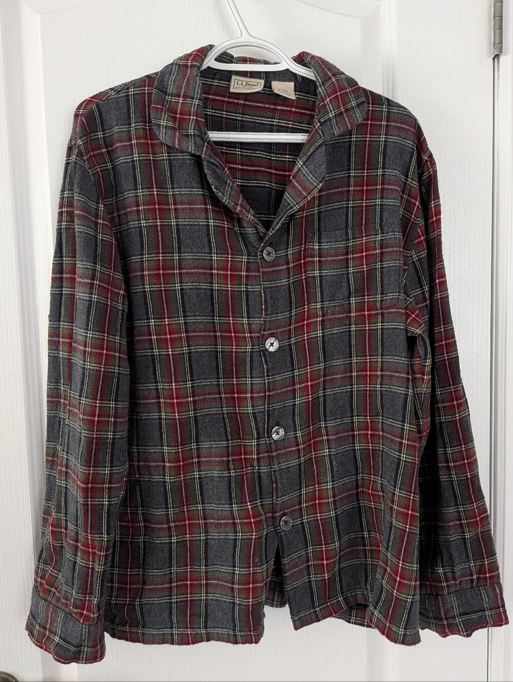 L.L. Bean Scotch Plaid Flannel Pajama top shirt green brown medium